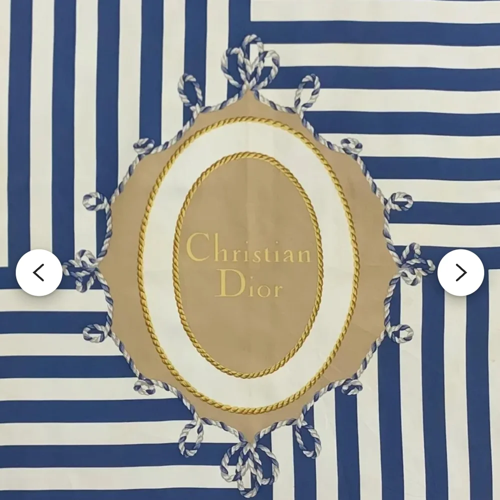 Vintage Christian Dior Beige Blue and Gold Silk Scarf